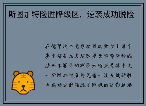 斯图加特险胜降级区，逆袭成功脱险